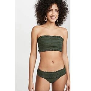 Tory Burch Women's Costa Bandeau Bikini Top and Bottoms, Green Olive/Green Olive